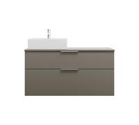 burgbad Eqio meuble sous-lavabo avec plan de toilette, découpe à gauche, 2 tiroirs, largeur 1200mm, WXXI120LF2010G0146, Couleur: Gris brillant / Gris brillant, poignée chromée G0146