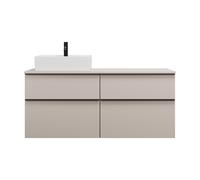 burgbad Eqio meuble sous-lavabo avec plan de toilette, découpe à gauche, 4 tiroirs, largeur 1400mm, SGUU140LF6583G0252, Couleur: Gris clair mat / Gris clair mat, poignée profilée noir mat G0252
