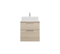 burgbad Eqio meuble sous-lavabo avec plan de toilette, découpe au centre, 2 tiroirs, largeur 600mm, WXXH060F3180G0146, Couleur: Chêne Décor Cachemire / Chêne Décor Cachemire, manche G0146