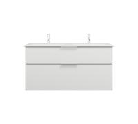 burgbad Eqio Slim double lavabo en céramique, meuble sous-lavabo avec 2 tiroirs inclus, 1220x490x620mm, SHBX122F6582C0001G0146, Couleur: Blanc mat / Blanc mat, poignée chromée G0146