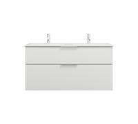 burgbad Eqio Slim double lavabo en céramique, meuble sous-lavabo avec 2 tiroirs inclus, 1220x490x620mm, SHBX122F2009C0001G0146, Couleur: Blanc brillant / Blanc brillant, poignée chromée G0146