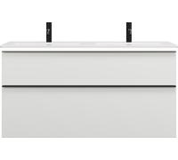 burgbad Eqio Slim double lavabo en céramique, meuble sous-lavabo avec éclairage LED inclus, avec 2 tiroirs, 1220x490x640mm, SHBY122F6582C0001G0252