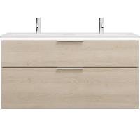 burgbad Eqio Slim double lavabo en céramique, meuble sous-lavabo avec éclairage LED inclus, avec 2 tiroirs, 1220x490x640mm, SHBY122F3180C0001G0146