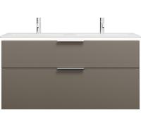 burgbad Eqio Slim double lavabo en céramique, meuble sous-lavabo avec éclairage LED inclus, avec 2 tiroirs, 1220x490x640mm, SHBY122F2010C0001G0146