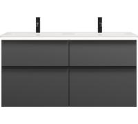 burgbad Eqio Slim double lavabo en céramique, meuble sous-lavabo avec éclairage LED inclus, avec 4 tiroirs, 1220x490x640mm, SHCA122F6584C0001G0252