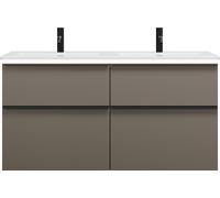 burgbad Eqio Slim double lavabo en céramique, meuble sous-lavabo avec éclairage LED inclus, avec 4 tiroirs, 1220x490x640mm, SHCA122F2010C0001G0252