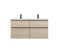 burgbad Eqio Slim double lavabo en céramique y compris meuble sous-lavabo avec 4 tiroirs, 1220x490x620mm, SHBZ122F3180C0001G0252, Couleur: Décor Chêne Cashmere / Décor Chêne Cashmere, Poignée Noir Mat