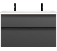 burgbad Eqio Slim lavabo en céramique avec 2 trous pour robinetterie, meuble sous-lavabo avec éclairage LED inclus, 1020x490x640mm, SHBW102F6584C0001G0252