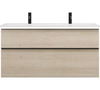burgbad Eqio Slim lavabo en céramique avec 2 trous pour robinetterie, meuble sous-lavabo avec éclairage LED inclus, 1220x490x640mm, SHBW122F3180C0001G0252