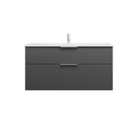 burgbad Eqio Slim lavabo en céramique avec meuble sous-lavabo, 1220x490x620mm, SHBT122F6584C0001G0146, Couleur: Gris foncé mat / Gris foncé mat, poignée chromée G0146
