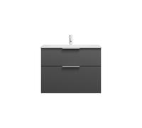 burgbad Eqio Slim lavabo en céramique avec meuble sous-lavabo, 820x490x620mm, SHBT082F6584C0001G0146, Couleur: Gris foncé mat / Gris foncé mat, poignée chromée G0146