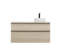 burgbad Eqio vasque à poser en céramique ronde, droite, avec meuble sous-lavabo 2 tiroirs, largeur 1200mm, SGUN120RF3180C0001G0252, Couleur: Décor Chêne Cashmere / Décor Chêne Cashmere, Poignée Noir M