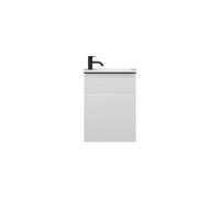 burgbad Fiumo, lavabo en fonte minérale avec meuble sous-lavabo, avec façade plissée largeur 470mm, SGGV047RF3956G0200, Couleur: Blanc mat / Blanc mat, poignée noire mat G0200