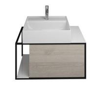 burgbad Junit lavabo en céramique avec meuble sous-lavabo SFKE076, version gauche, largeur : 765mm, SFKE076LF3151G0175, Couleur: Chêne Décor Flanelle / Chêne Décor Flanelle