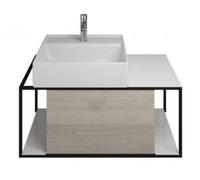 burgbad Junit lavabo en céramique avec meuble sous-lavabo SFKE090, version gauche, largeur : 900mm, SFKE090LF3151G0175, Couleur: Chêne Décor Flanelle / Chêne Décor Flanelle