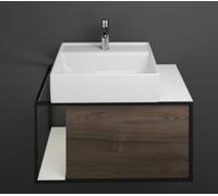 burgbad Junit lavabo en céramique avec meuble sous-lavabo SFKQ076, avec éclairage LED du meuble sous-lavabo, version gauche, largeur : 765mm, SFKQ076LF3152G0175, Couleur: Décor de châtaigne Truffe / D