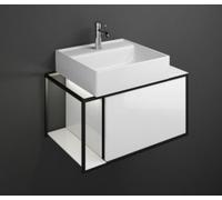 burgbad Junit lavabo en céramique avec meuble sous-lavabo SFKQ076, avec éclairage LED du meuble sous-lavabo, version gauche, largeur : 765mm, SFKQ076LF3148G0175, Couleur: Blanc Brillant / Blanc Brilla