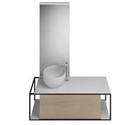 burgbad Junit Set Lavabo en fonte minérale avec meuble sous-lavabo, version à gauche, avec panneau diffuseur lumineux SFLG120, largeur : 1200mm, SFLG120LF3150G0175, Couleur: Décor Chêne Cachemire / Dé