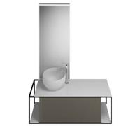 burgbad Junit Set Lavabo en fonte minérale avec meuble sous-lavabo, version à gauche, avec panneau diffuseur lumineux SFLG120, largeur : 1200mm, SFLG120LF3149G0175, Couleur: Gris Brillant Brillant / G