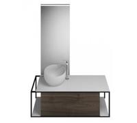 burgbad Junit Set Lavabo en fonte minérale avec meuble sous-lavabo, version à gauche, avec panneau diffuseur lumineux SFLG120, largeur : 1200mm, SFLG120LF3152G0175, Couleur: Décor de châtaigne Truffe