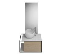 burgbad Junit set lavabo en fonte minérale avec meuble sous-lavabo, version droite, avec miroir éclairé SFLG076, largeur : 765mm, SFLG076RF3150G0175, Couleur: Décor Chêne Cachemire / Décor Chêne Cache