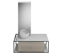 burgbad Junit set lavabo en fonte minérale avec meuble sous-lavabo, version droite, avec miroir éclairé SFLG120, largeur : 1200mm, SFLG120RF3151G0175, Couleur: Chêne Décor Flanelle / Chêne Décor Flane