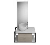 burgbad Junit set lavabo en fonte minérale avec meuble sous-lavabo, version droite, avec miroir éclairé SFLG090, largeur : 900mm, SFLG090RF3151G0175, Couleur: Chêne Décor Flanelle / Chêne Décor Flanel