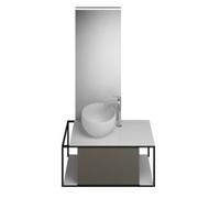 burgbad Junit Set Set Lavabo en fonte minérale avec meuble sous-lavabo, version gauche, miroir éclairé SFLG090 inclus, largeur : 900mm, SFLG090LF3149G0175, Couleur: Gris Brillant Brillant / Gris Brill