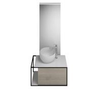 burgbad Junit Set Set Lavabo en fonte minérale avec meuble sous-lavabo, version gauche, miroir éclairé SFLG076 inclus, largeur : 765mm, SFLG076LF3151G0175, Couleur: Chêne Décor Flanelle / Chêne Décor