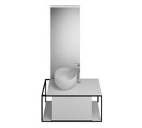 burgbad Junit Set Set Lavabo en fonte minérale avec meuble sous-lavabo, version gauche, miroir éclairé SFLG090 inclus, largeur : 900mm, SFLG090LF3148G0175, Couleur: Blanc Brillant / Blanc Brillant / B