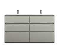 burgbad Lin20 double lavabo en fonte minérale blanc mat avec meuble sous-lavabo, 6 tiroirs parallèles, 1620x495x902mm, SGIC162F5352C0037, Couleur: Gris basalte mat avec chant laser