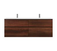 burgbad Lin20 lavabo double en fonte minérale blanc mat avec meuble sous-lavabo, 4 tiroirs parallèles, 1620x495x612mm, SGIB162F5359C0037, Couleur: Décor chêne rouille