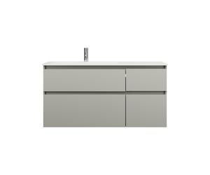 burgbad Lin20 lavabo en fonte minérale blanc brillant à gauche, meuble sous lavabo inclus, 4 tiroirs 2 tailles différentes, 1220x495x612mm, SGIJ122LF5352C0001, Couleur: Gris basalte mat avec chant las