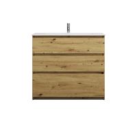 burgbad Lin20 lavabo en fonte minérale blanc brillant avec meuble souslavabo, 3 tiroirs, 1020x495x902mm, SGHU102F5353C0001, Couleur: Décor chêne Urban