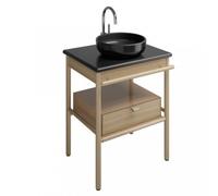 burgbad Mya lavabo à poser en céramique avec meuble sous-lavabo, 650mm, SFKH065F3191C0038, Couleur: Chêne Nature