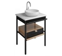 burgbad Mya lavabo en céramique avec meuble sous-lavabo, 650mm, SFKH065F3192C0037, Couleur: Chêne Noir