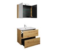 burgbad Rocio Ensemble composé d'une armoire de toilette avec éclairage LED, d'un lavabo et d'un meuble sous-lavabo, largeur 800mm, SGYQ080F6224C0001, Couleur: Décor chêne Urban