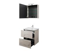 burgbad Rocio Ensemble composé d'une armoire de toilette avec éclairage LED, d'un lavabo et d'un meuble sous-lavabo, largeur 600mm, charnières à gauche, SGYQ060LF6225C0001, Couleur: DÃ©cor chÃªne arge