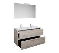 burgbad Rocio Ensemble miroir avec lampe LED, lavabo double et meuble sous-lavabo, largeur 1200mm, SGYR120F6225C0001, Couleur: DÃ©cor chÃªne argent