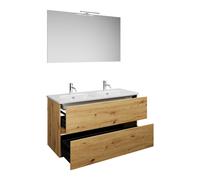 burgbad Rocio Ensemble miroir avec lampe LED, lavabo double et meuble sous-lavabo, largeur 1200mm, SGYR120F6224C0001, Couleur: Décor chêne Urban