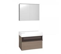 burgbad Yumo set lavabo en céramique avec meuble sous-lavabo, y compris armoire de toilette avec éclairage LED du lavabo, largeur : 815mm, SFLA082F3193G0179, Couleur: Acrylique Blanc Brillant / Mélami