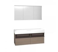 burgbad Yumo set lavabo en céramique avec meuble sous-lavabo, y compris armoire de toilette, largeur : 1315mm, version droite, SFLB132RF3726G0179, Couleur: Gris basalte Mélaminé Mat / Gris basalte Mél