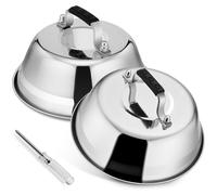 Burger Dome, lot de 2 couvercles à burger en acier inoxydable avec poignée en plastique, adaptés à la cuisson au grill, à la cuisine, aux steaks, au barbecue et au teppanyaki, résistants et lavables a