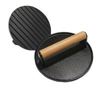 Burger Press - Outil de mash rond en métal lourd pour la cuisine - Avec poignée en bois - Pour fête, pique-nique, camping, barbecue et barbecue en plein air - 17,5 x 6,5 cm
