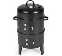 BURI Barbecue de jardin + fumoir Barbecue au charbon de bois Grille chromée Fumoir Barbecue