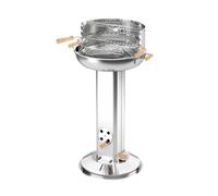 BURI Gril à colonne en acier inoxydable rond ø env. 39cm Poignées en bois Grille de maintien au chaud chromée Hauteur du gril 74
