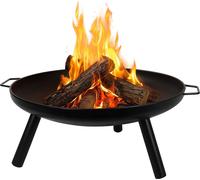 BURI Bol de feu 59cm rond en métal | Foyer avec 2 poignées & 3 pieds stables | Corbeille à feu Barbecue Bac à plantes pour jardin Terrasse Balcon Outdoor