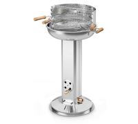BURI Gril à colonne en acier inoxydable rond ø env. 39cm Poignées en bois Grille de maintien au chaud chromée Hauteur du gril 74