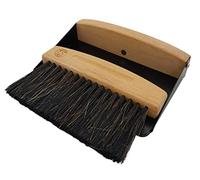 BURI Kit de balayage de table en bois et métal - Balai et pelle en bois de hêtre naturel et poils de cheval - Mini balayette et pelle magnétique - Noir