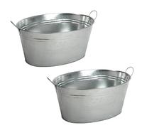 BURI Lot de 2 bacs à boisson avec anse - 24 l - En zinc étanche - Grand seau à champagne - Seau à glace pour fête de jardin